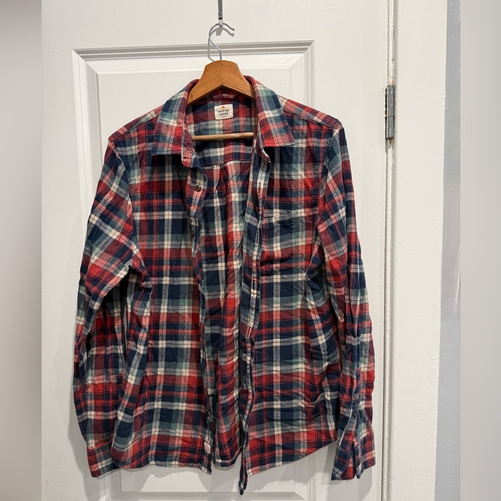 Marine Layer Red and Blue Plaid Casual Shirt